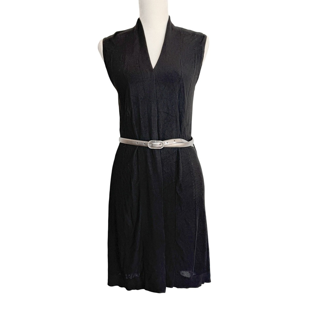 Magaschoni Womens M Black Long Open Front Lightweight Sleeveless Long Cardigan